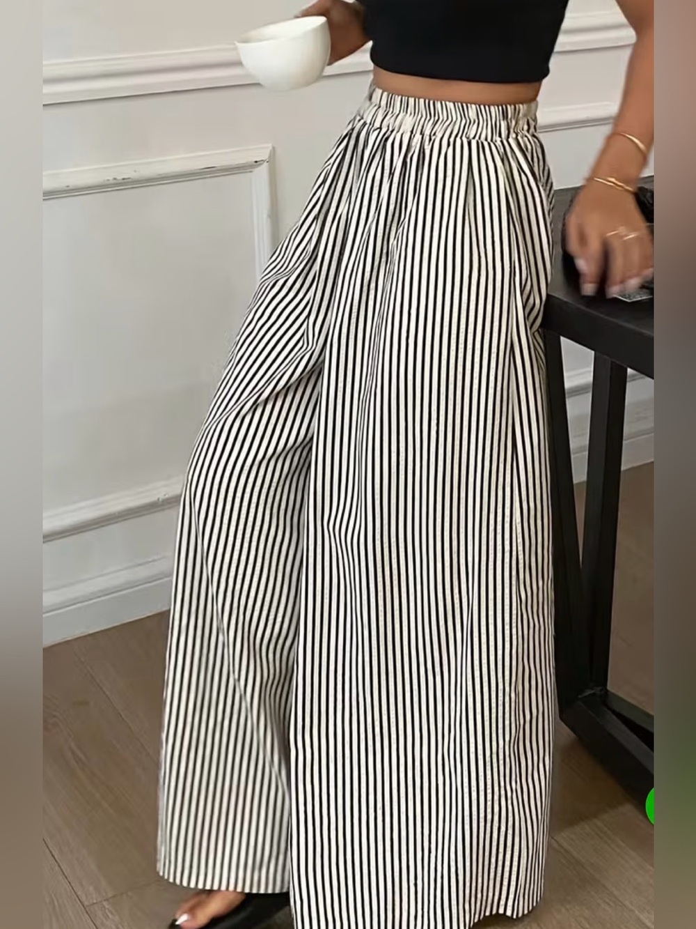 Striped Black & White Wide-Leg Pants